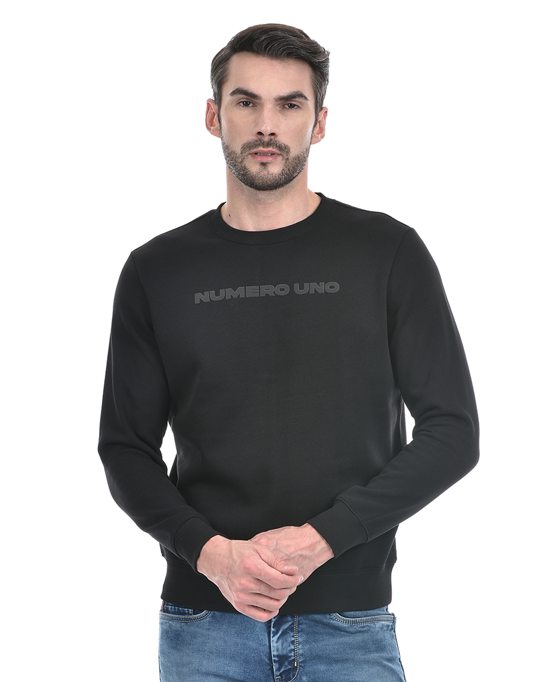 Numero Uno Men Typography Black Sweat Shirt